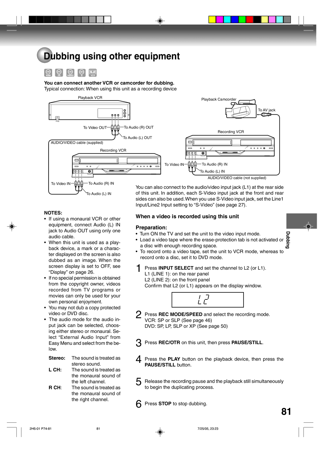 Toshiba D-VR4XSU owner manual Dubbing using other equipment, When a video is recorded using this unit Preparation 