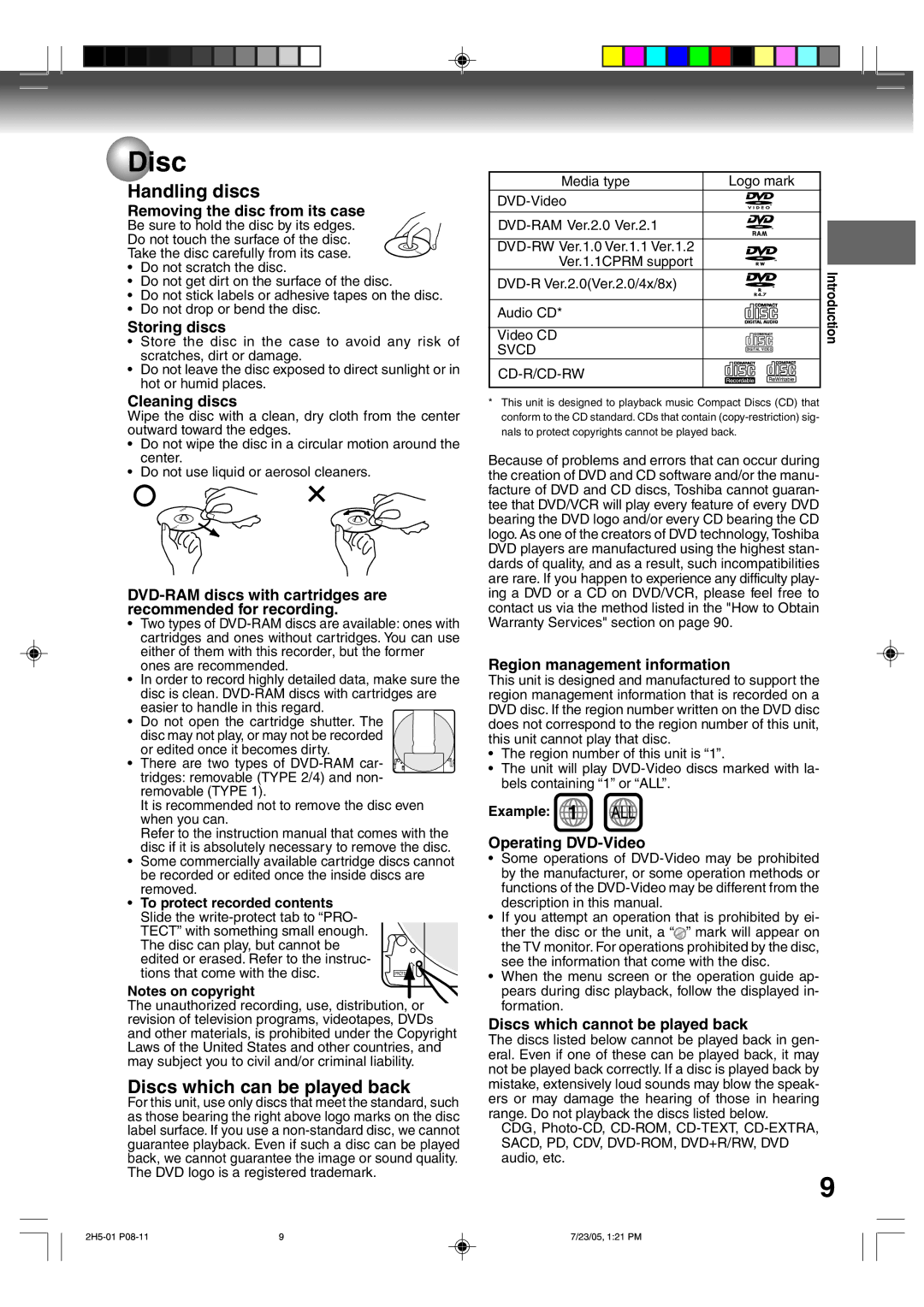 Toshiba D-VR4XSU owner manual Handling discs, Discs which can be played back 