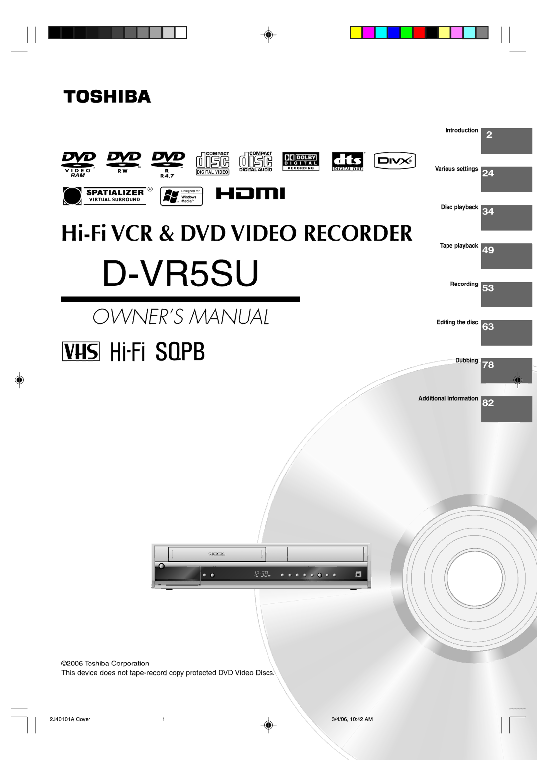 Toshiba D-VR5SU owner manual 