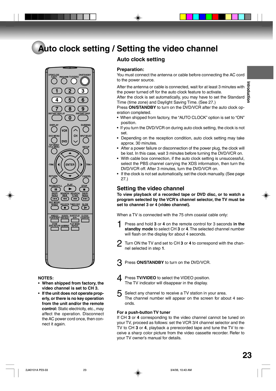 Toshiba D-VR5SU owner manual Auto clock setting / Setting the video channel, Preparation 