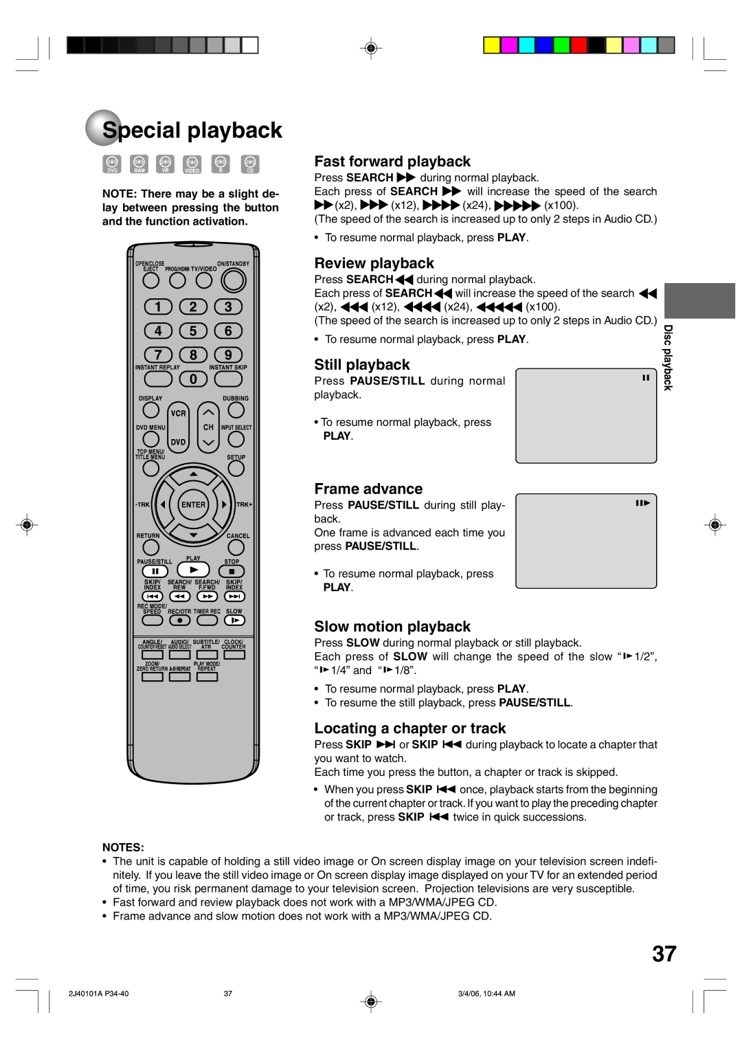 Toshiba D-VR5SU owner manual Special playback 