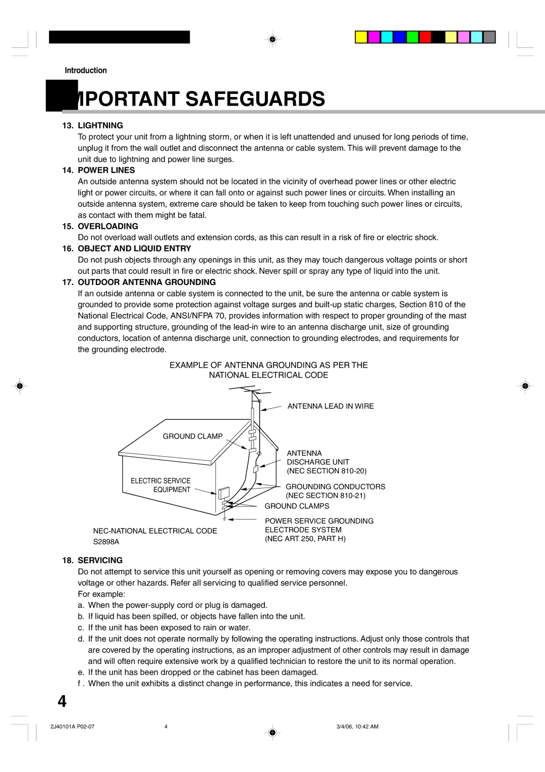 Toshiba D-VR5SU Lightning, Power Lines, Overloading, Object and Liquid Entry, Outdoor Antenna Grounding, Servicing 