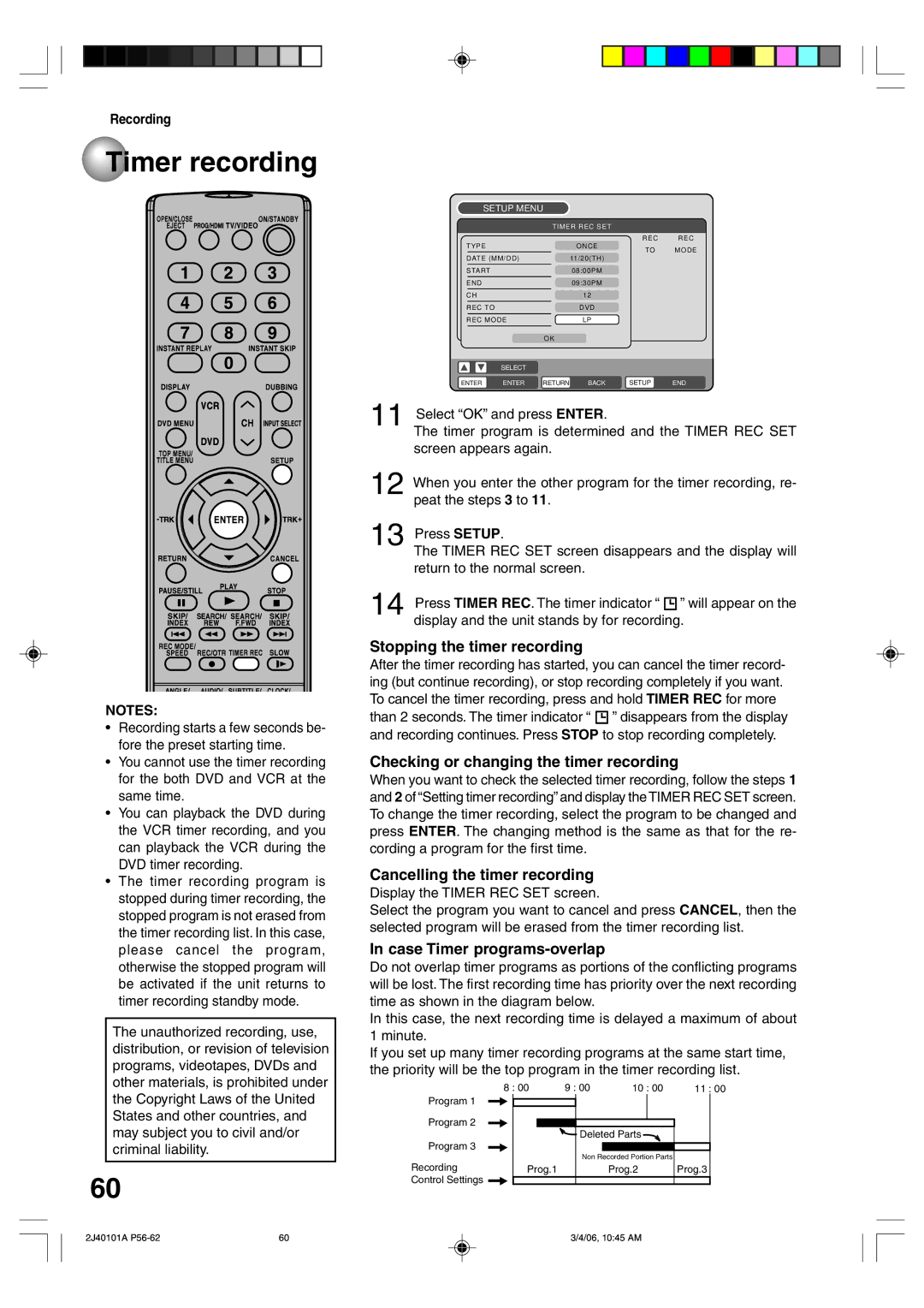 Toshiba D-VR5SU Stopping the timer recording, Checking or changing the timer recording, Cancelling the timer recording 