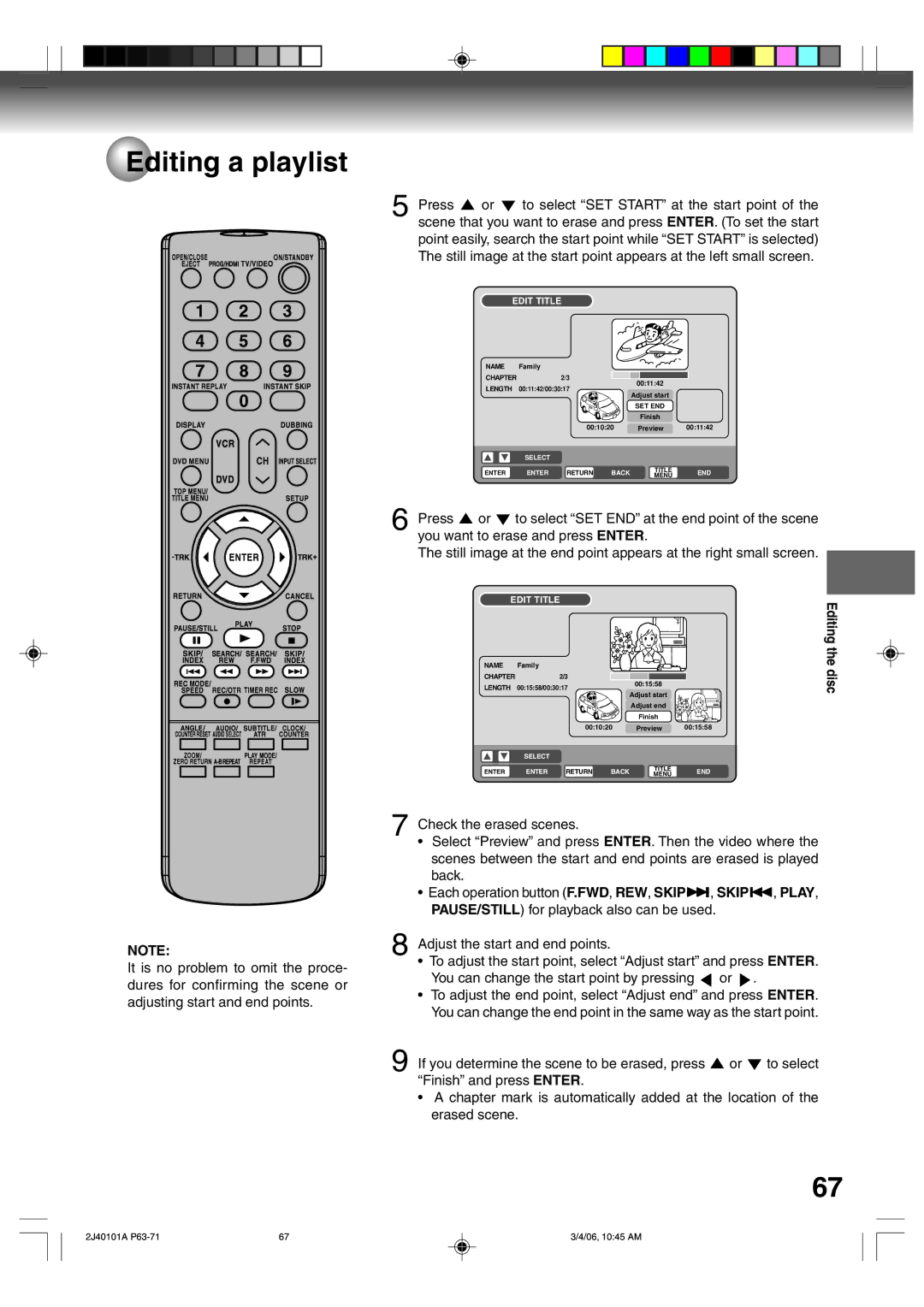 Toshiba D-VR5SU owner manual Editing the disc 