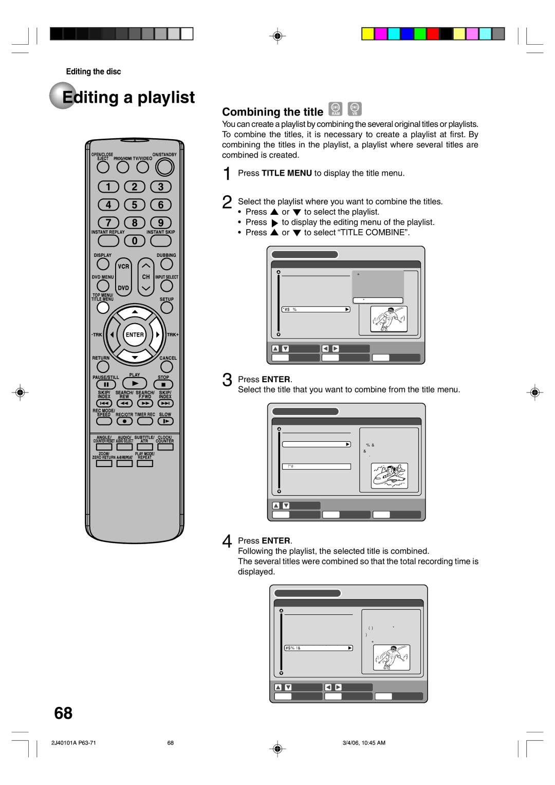 Toshiba D-VR5SU owner manual Combining the title, Press Enter 