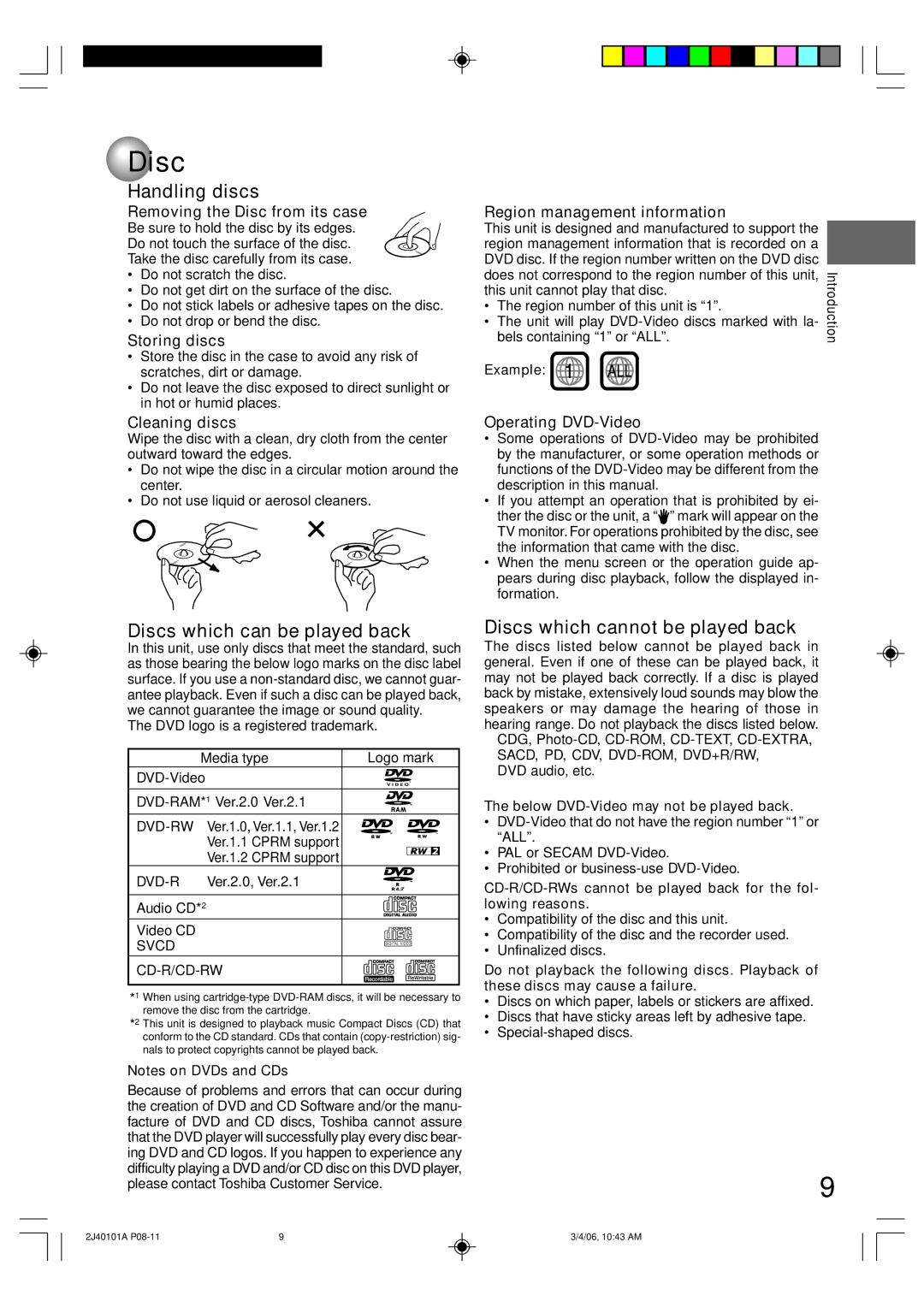 Toshiba D-VR5SU owner manual Handling discs, Discs which can be played back, Discs which cannot be played back 