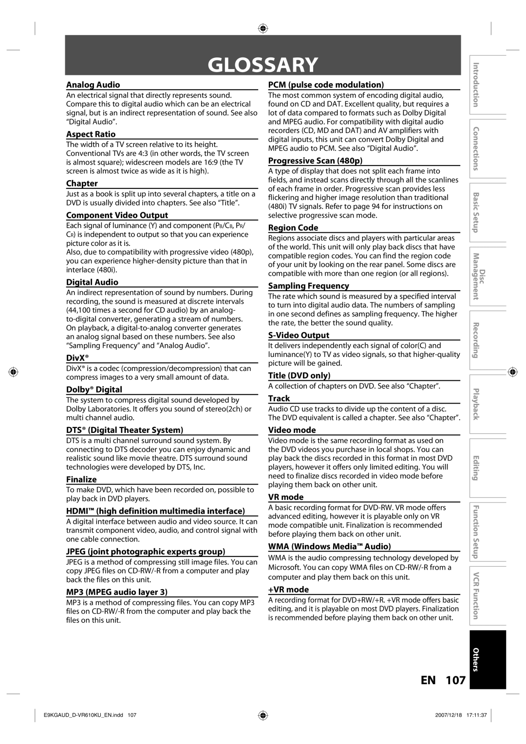 Toshiba D-VR610KU owner manual Glossary 