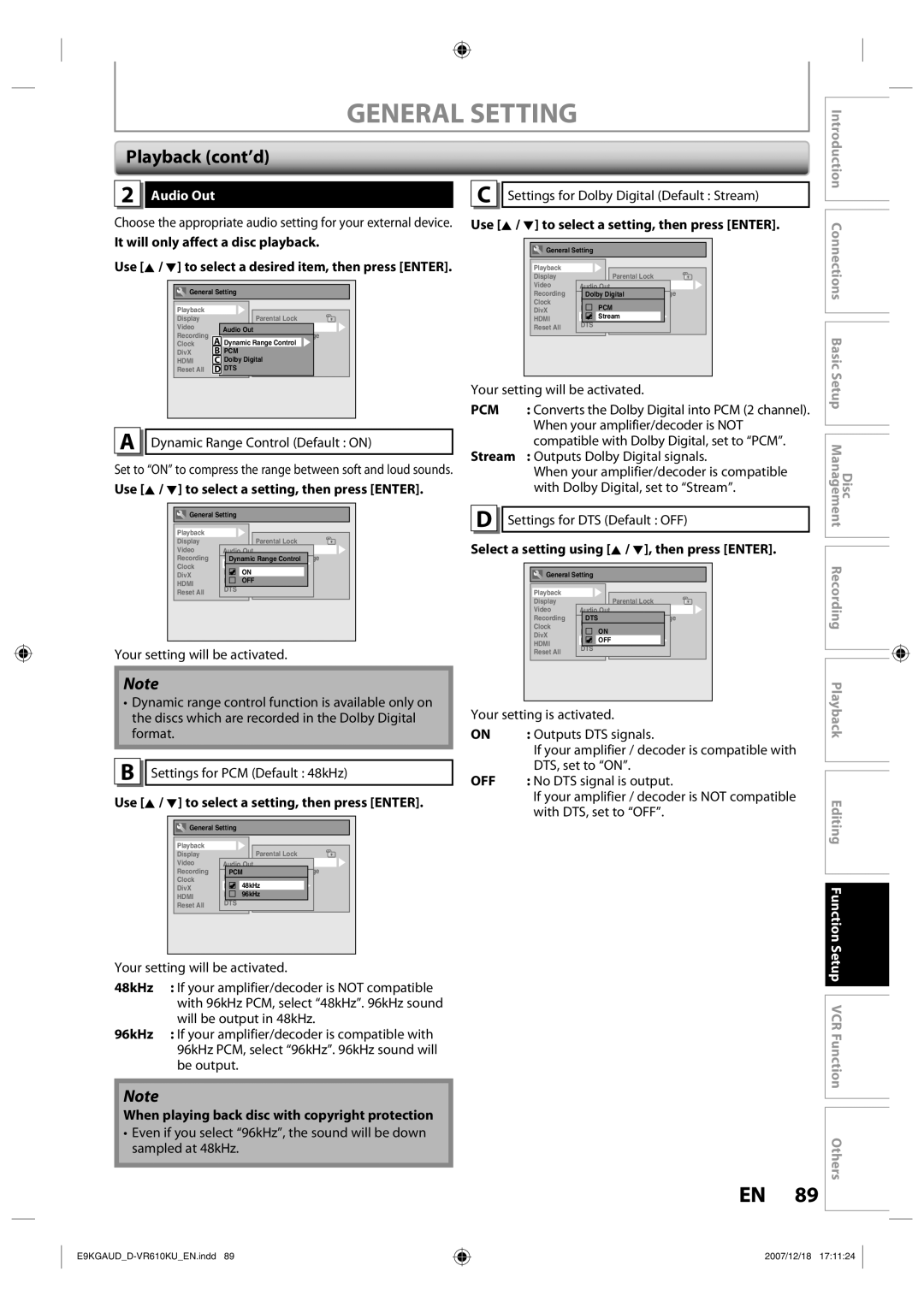 Toshiba D-VR610KU owner manual Audio Out 