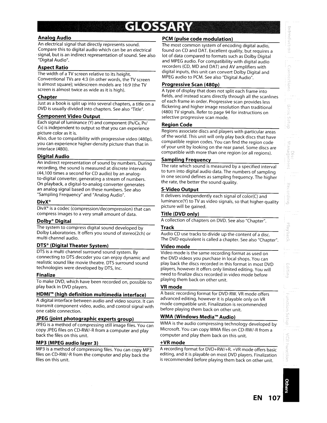 Toshiba D-VR610KU manual Glossary 