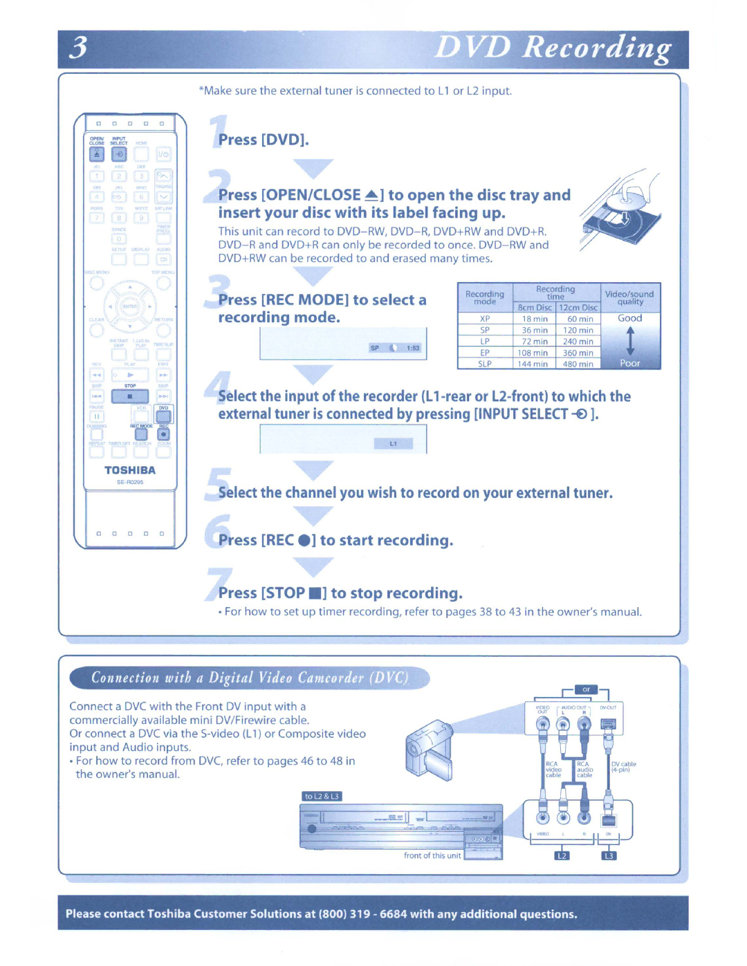 Toshiba D-VR610KU manual Connection with a Digital Video Camcorder .6~Ql 