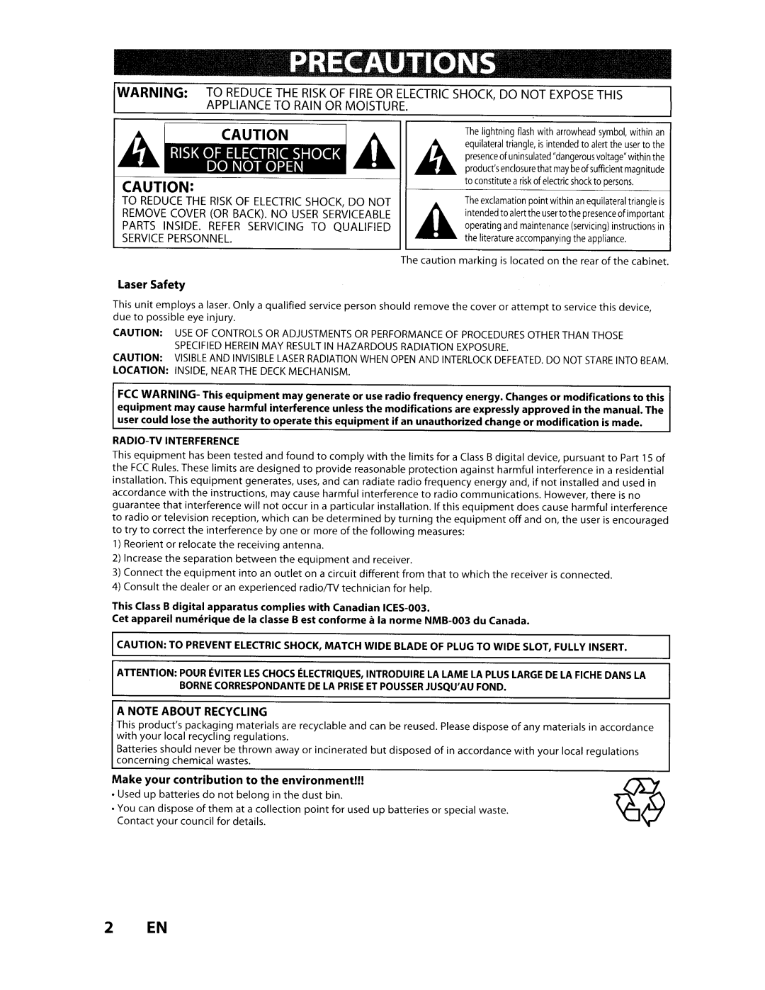 Toshiba D-VR610KU manual Precautions, Service Personnel 