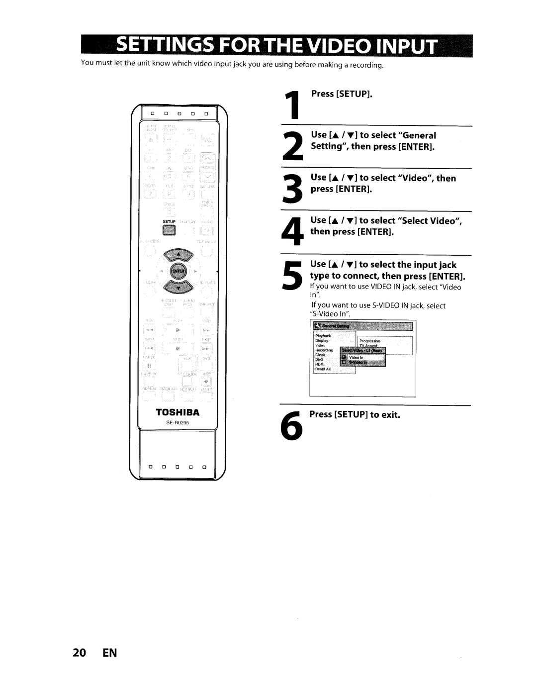 Toshiba D-VR610KU manual Input, 20 EN 