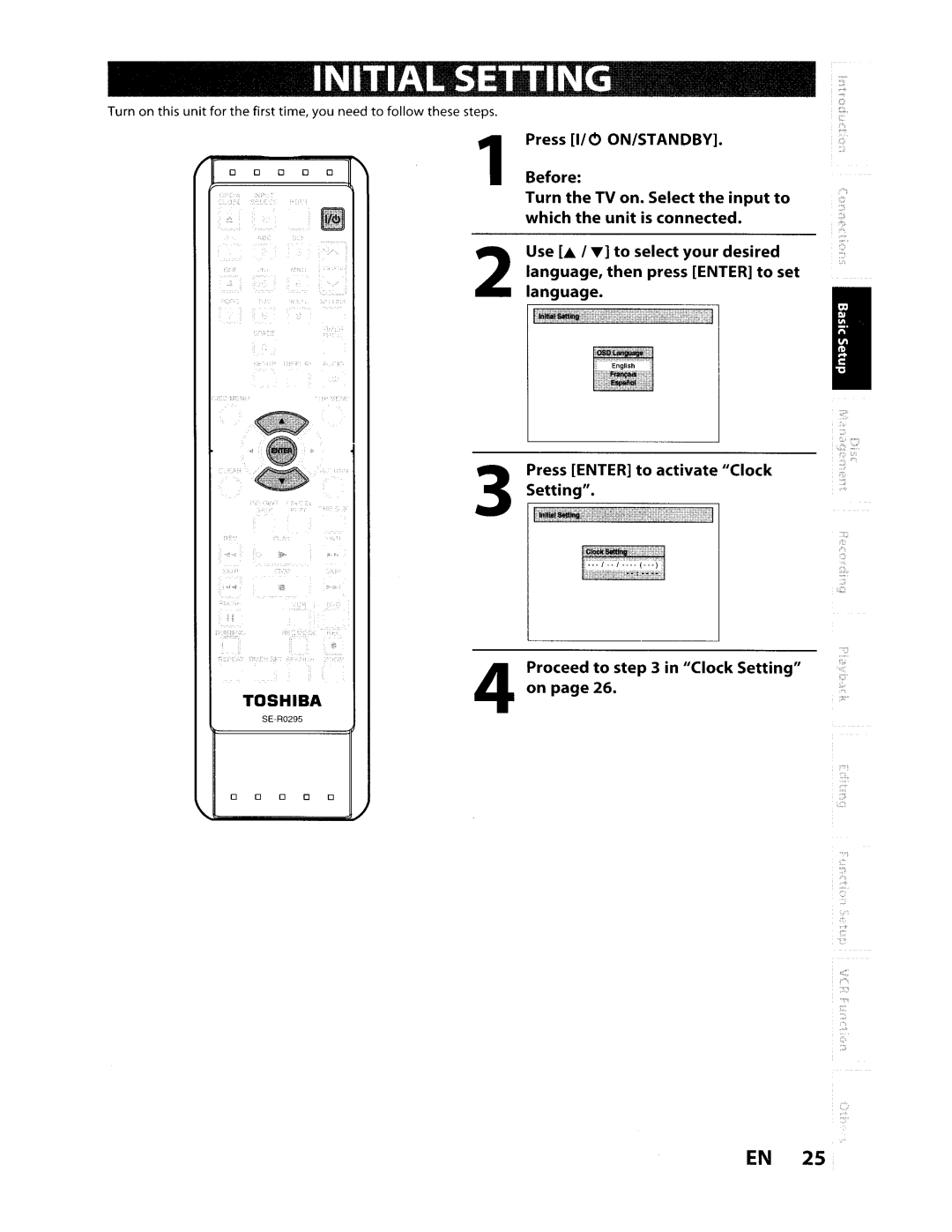 Toshiba D-VR610KU manual Initial Setting 