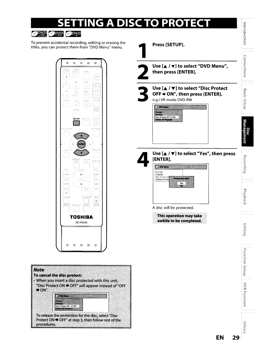 Toshiba D-VR610KU manual Use .. ... to select Yes, then press Enter 