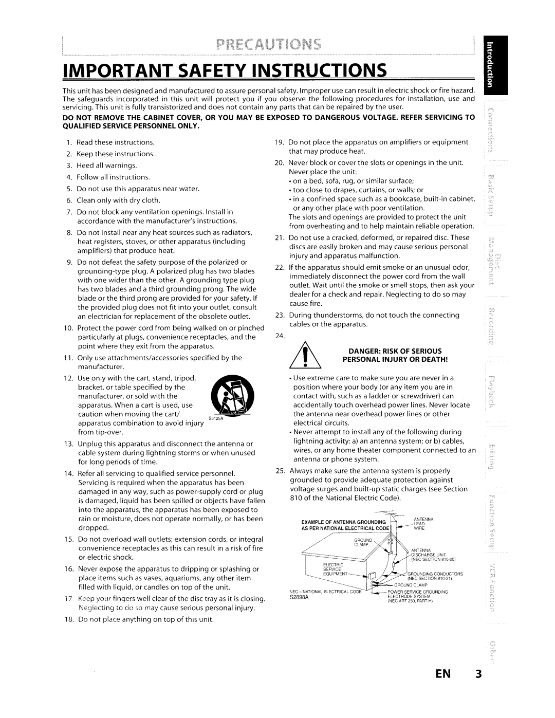 Toshiba D-VR610KU manual Important Safety Instructions 