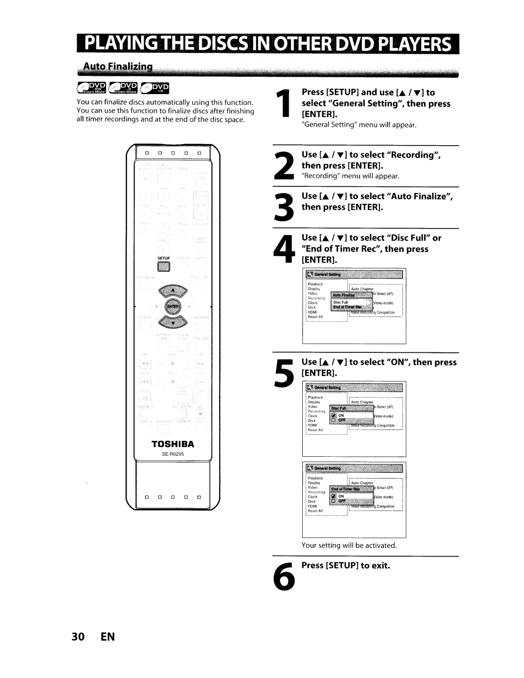 Toshiba D-VR610KU manual Ir~~, 30 EN 