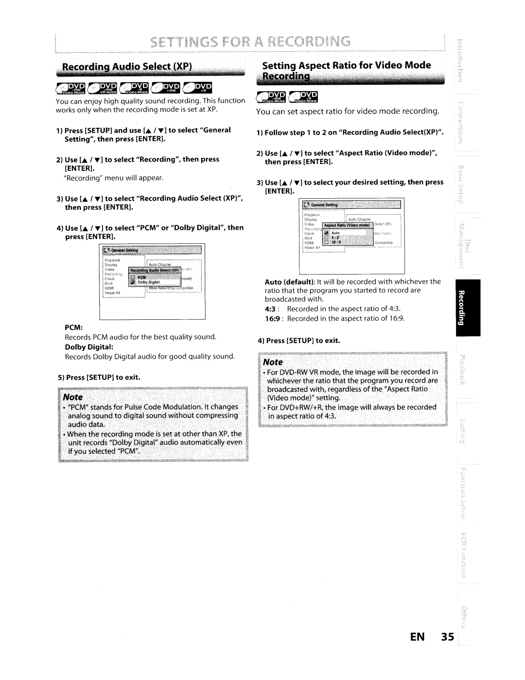 Toshiba D-VR610KU manual Settings for a Recording 