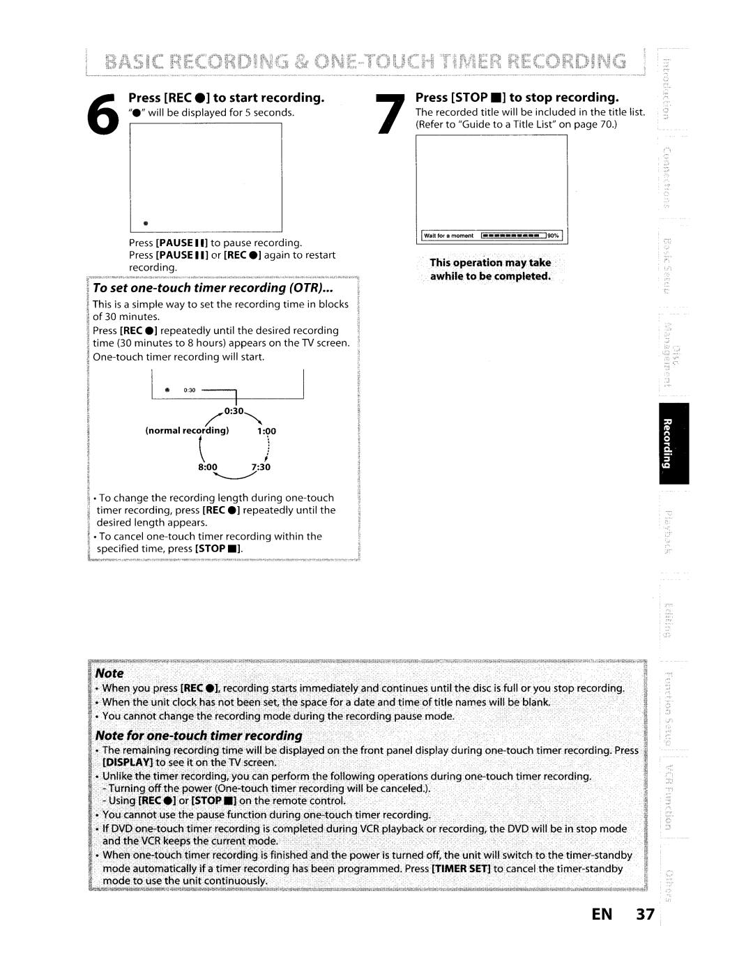 Toshiba D-VR610KU manual Press Pause II to pause recording, Press Pause II or REC e again to restart 