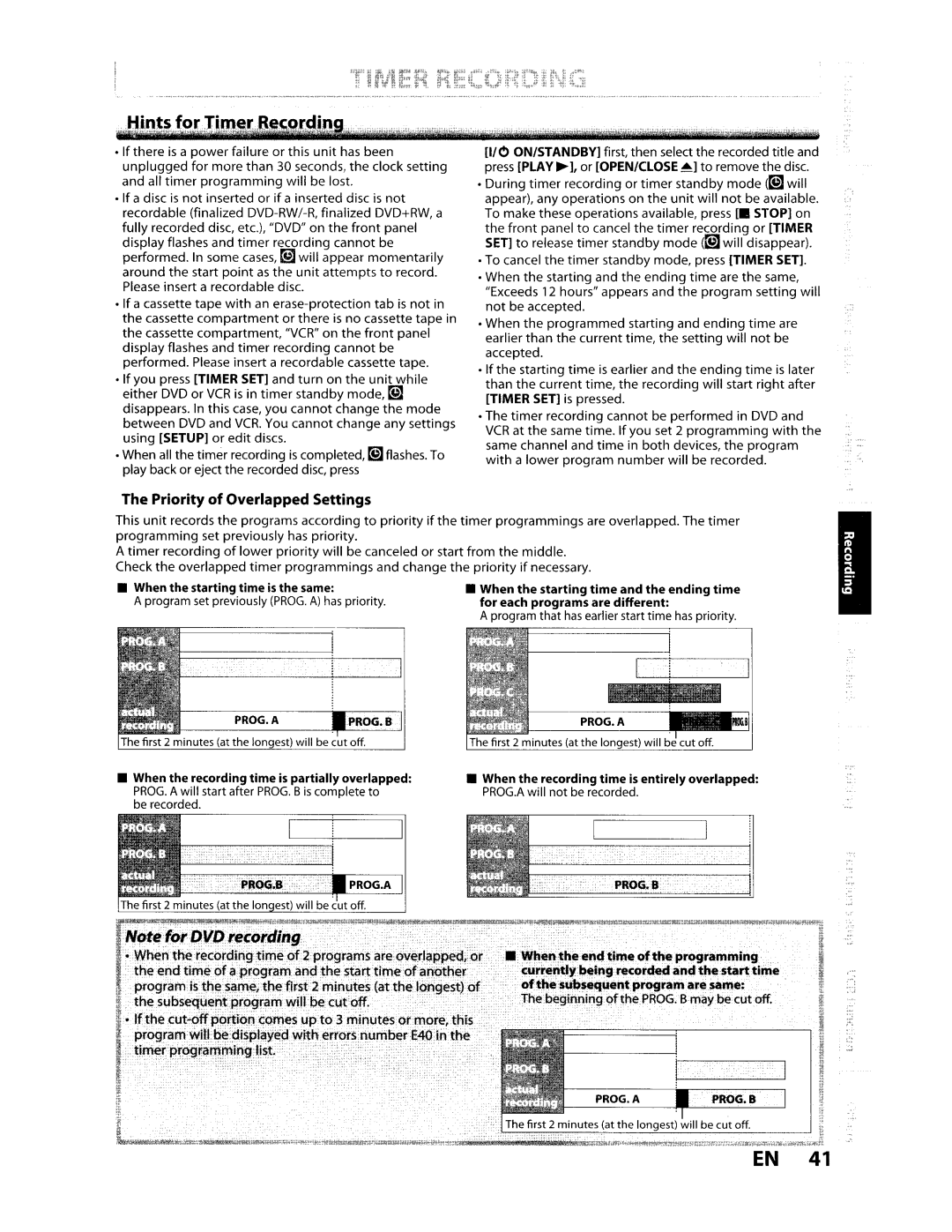 Toshiba D-VR610KU manual Priority of Overlapped Settings 