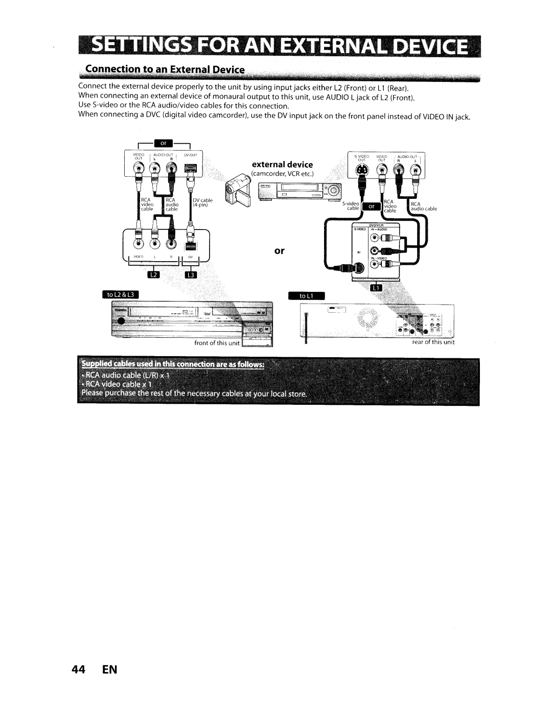 Toshiba D-VR610KU manual 44 EN, Connection to an External D.4!vice 