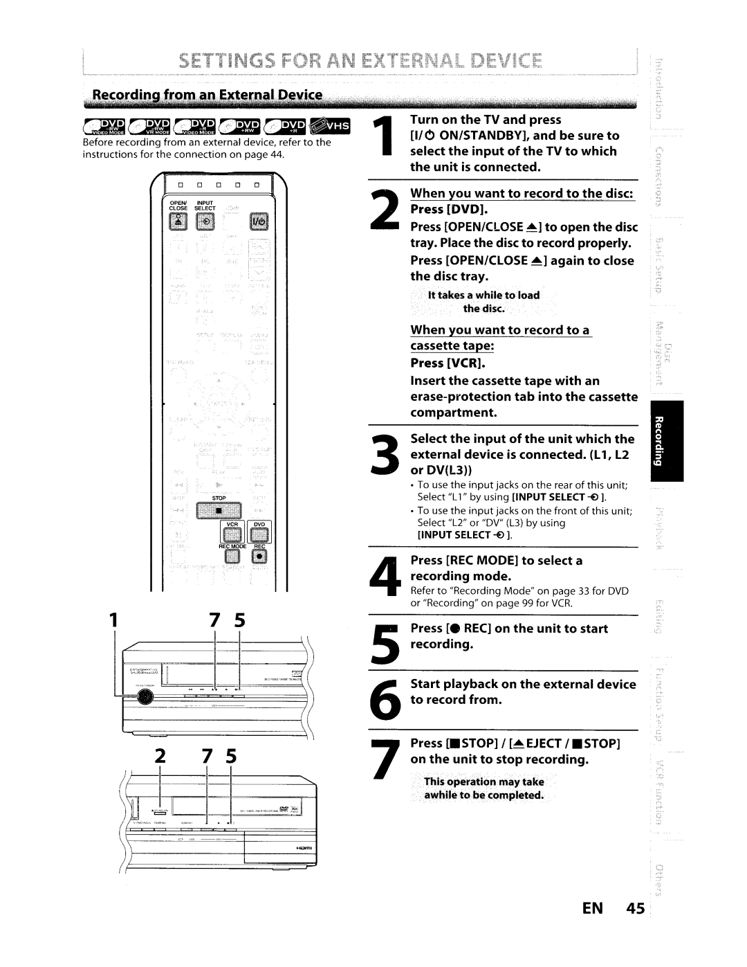 Toshiba D-VR610KU manual Press REC Mode to select a recording mode, It takes a while to load Disc 