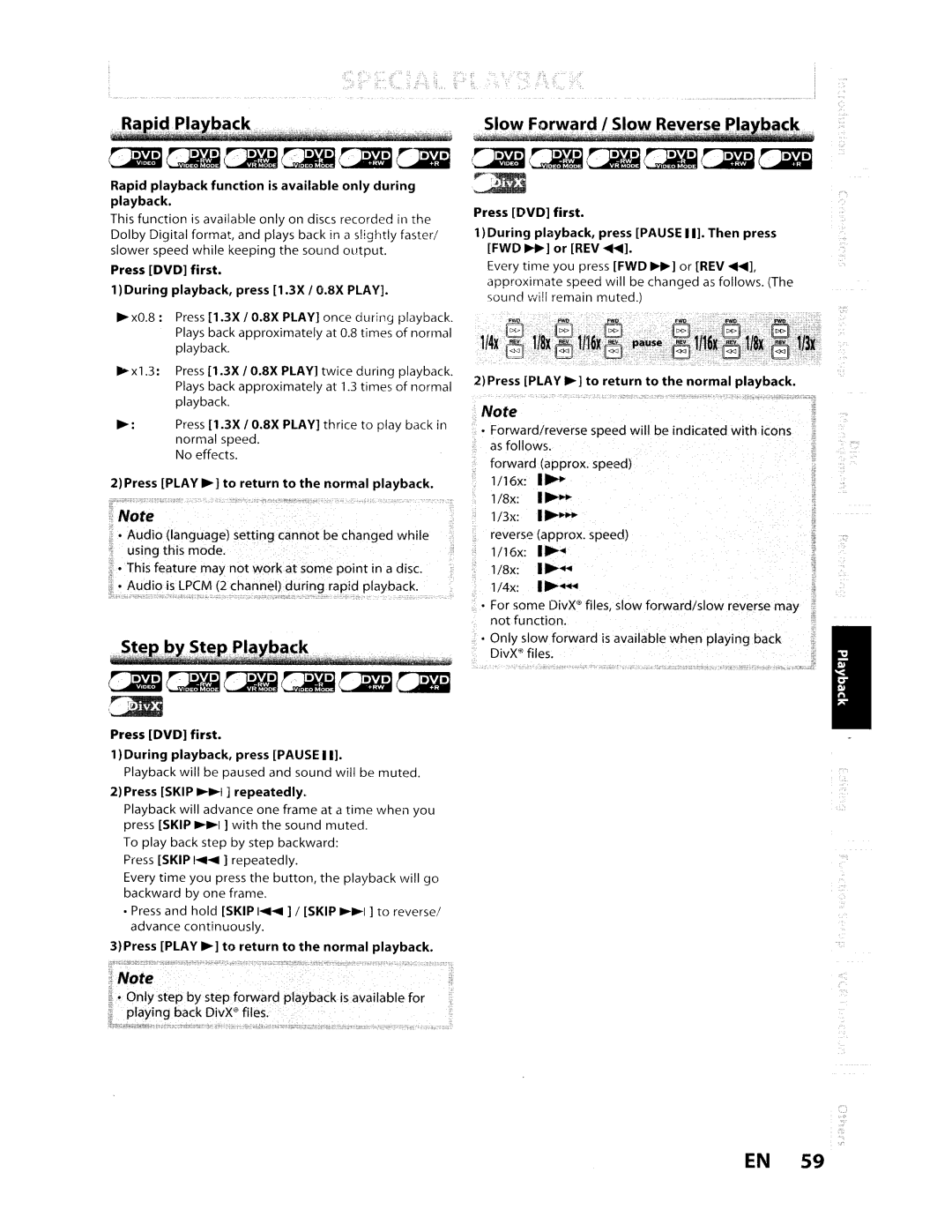 Toshiba D-VR610KU manual 4x 8 1/8x a1l16xErPause 