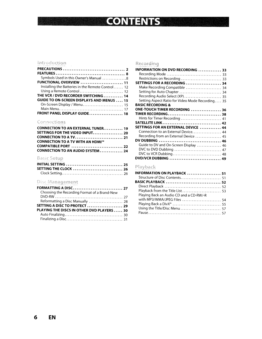 Toshiba D-VR610KU manual Contents 