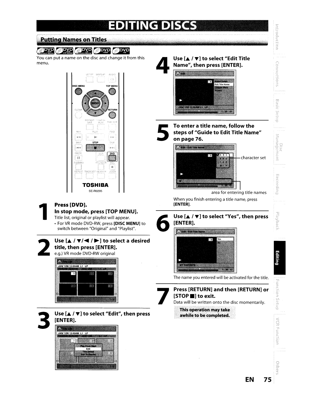 Toshiba D-VR610KU manual Name, then press Enter, Press Return and then Return or, Stop . to exit 