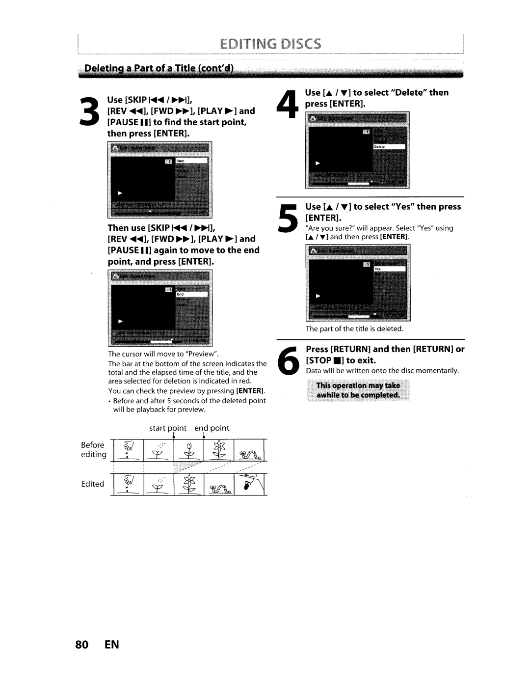 Toshiba D-VR610KU manual Edited f 1£ lil~ITI, 80 EN 