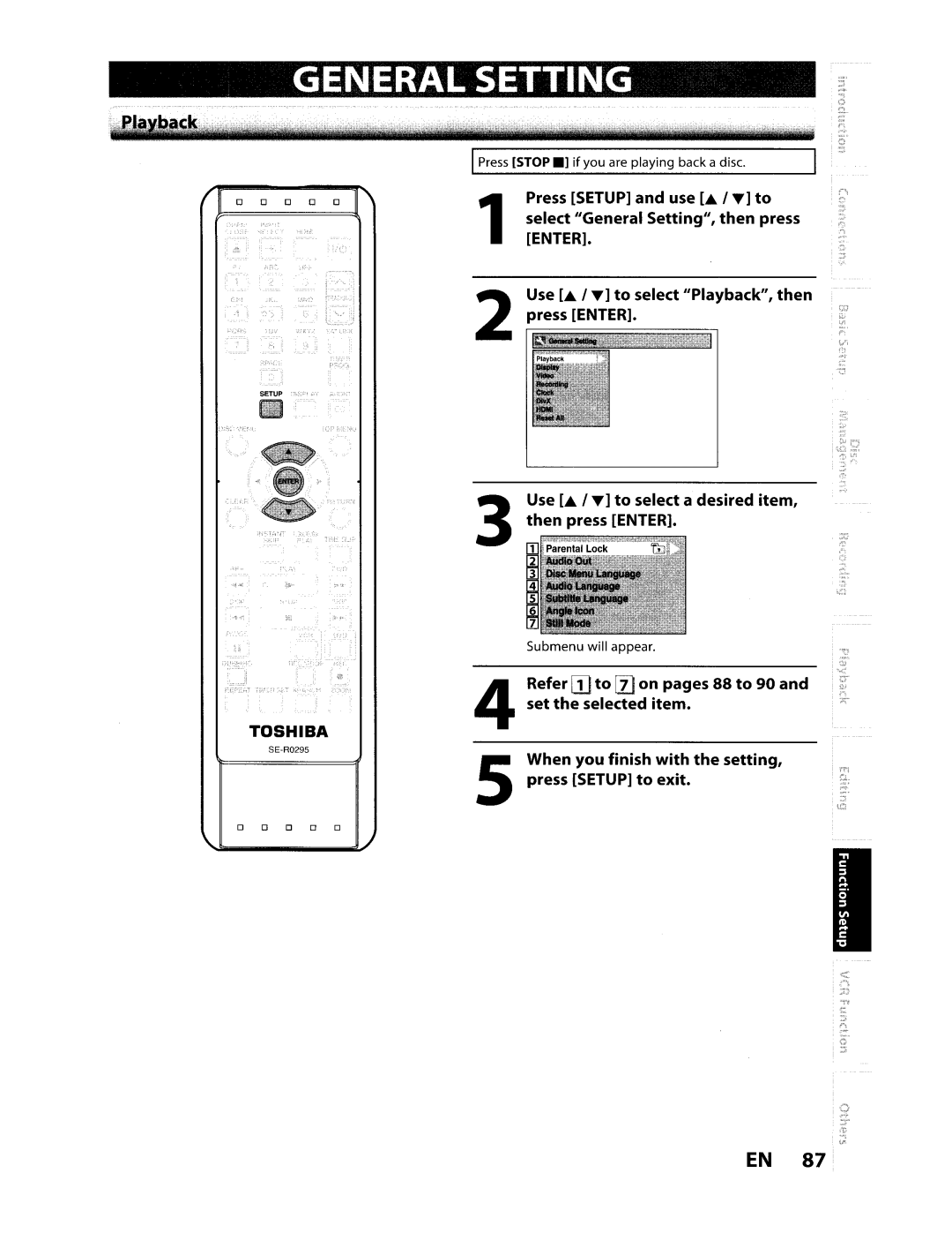 Toshiba D-VR610KU manual General Setting 