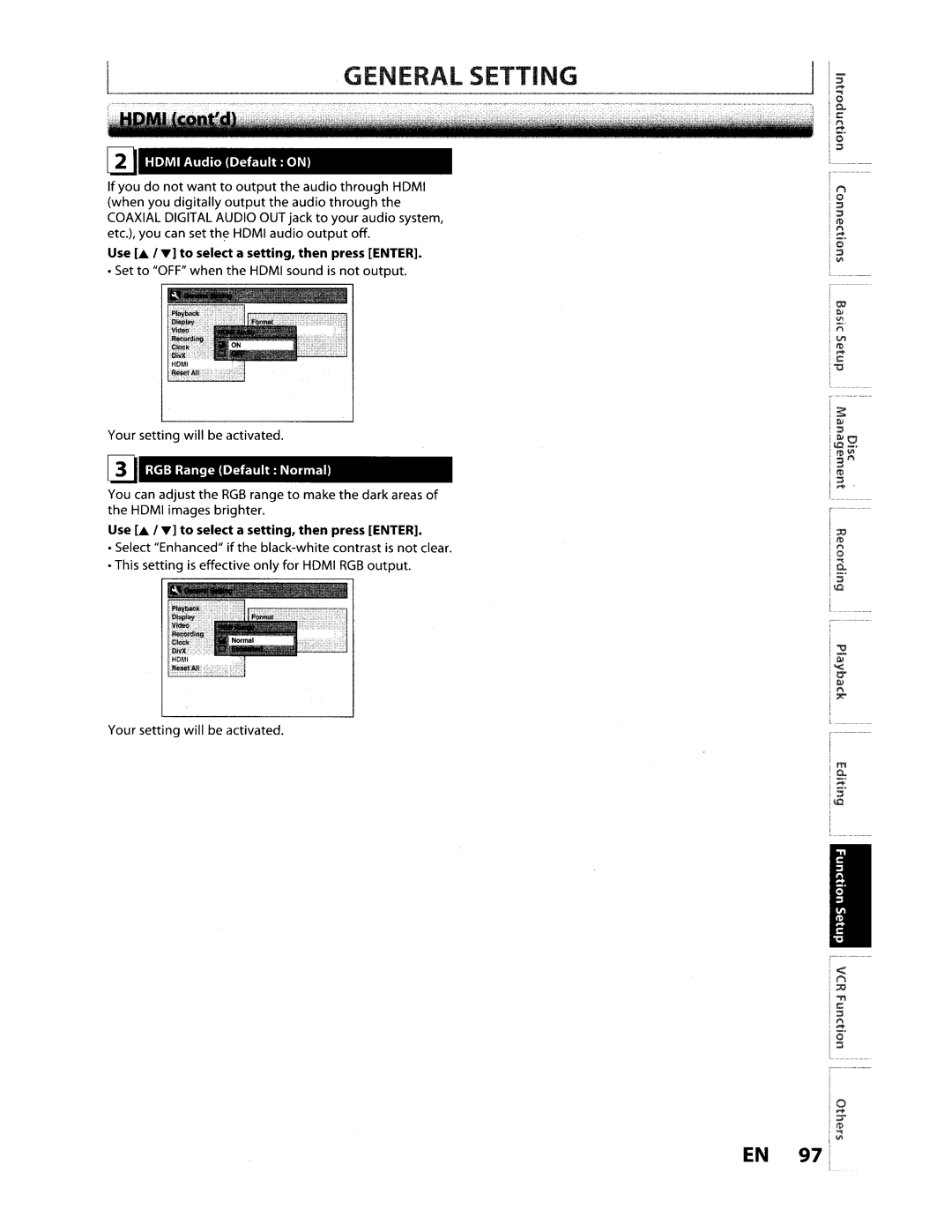 Toshiba D-VR610KU manual Use . ,..- to select a setting, then press Enter 