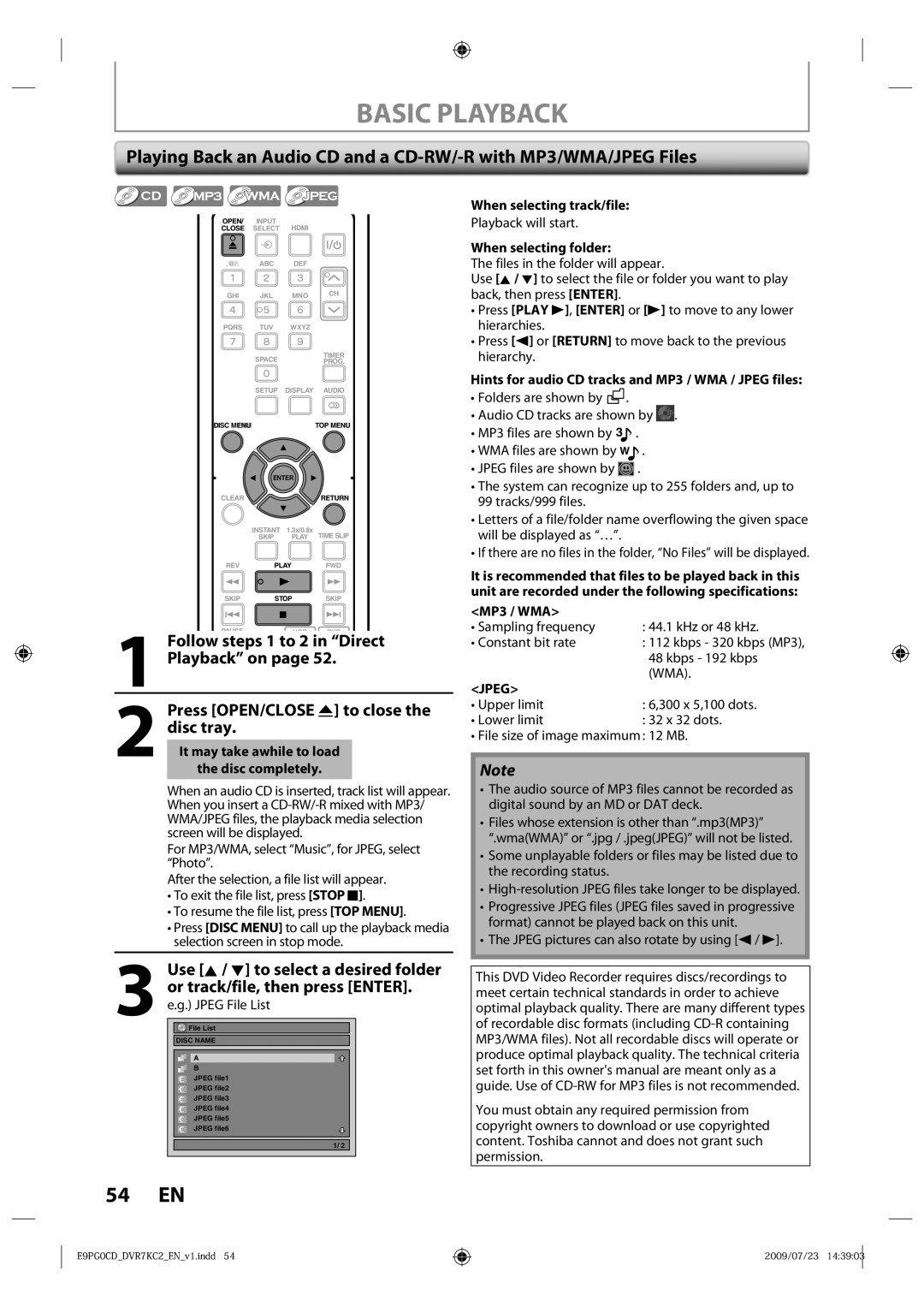 Toshiba D-VR7KC2 owner manual Basic Playback, Follow steps 1 to 2 in Direct Playback on 