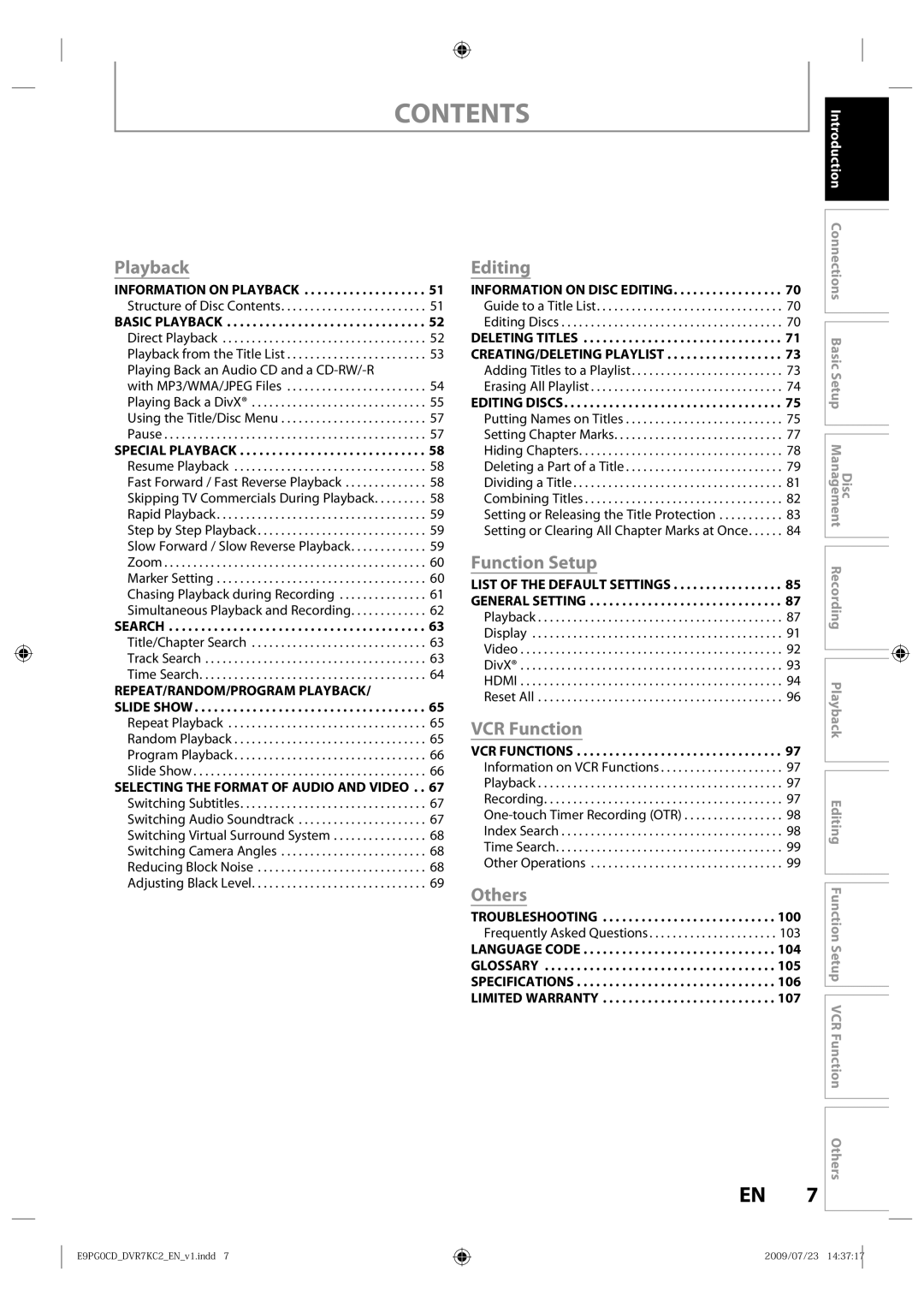 Toshiba D-VR7KC2 owner manual Contents 