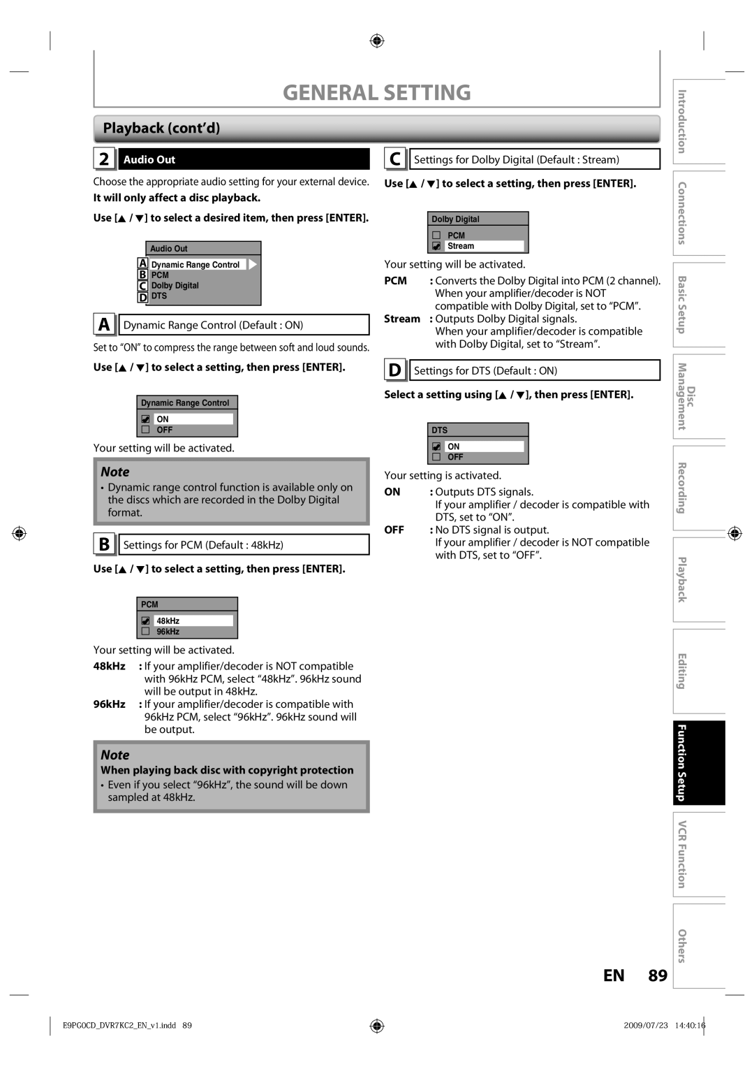 Toshiba D-VR7KC2 owner manual Audio Out 