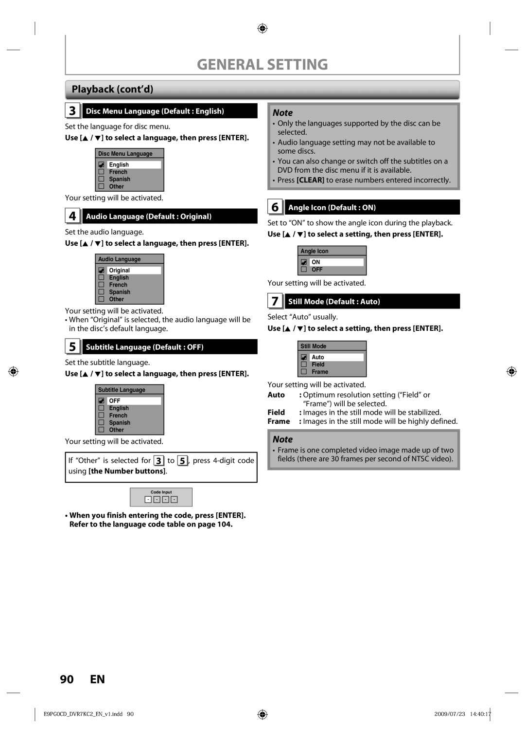 Toshiba D-VR7KC2 Disc Menu Language Default English, Audio Language Default Original, Subtitle Language Default OFF 