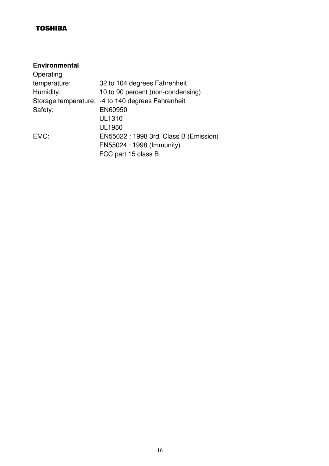 Toshiba DAZ8821F/S owner manual Environmental 