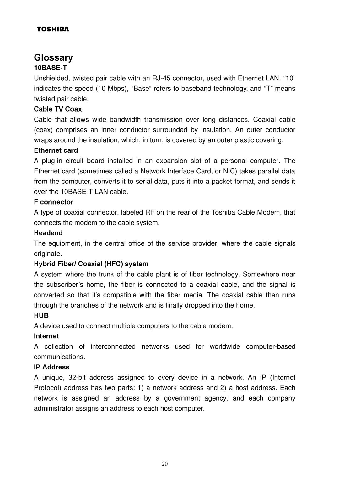 Toshiba DAZ8821F/S owner manual 10BASE-T, Hub 