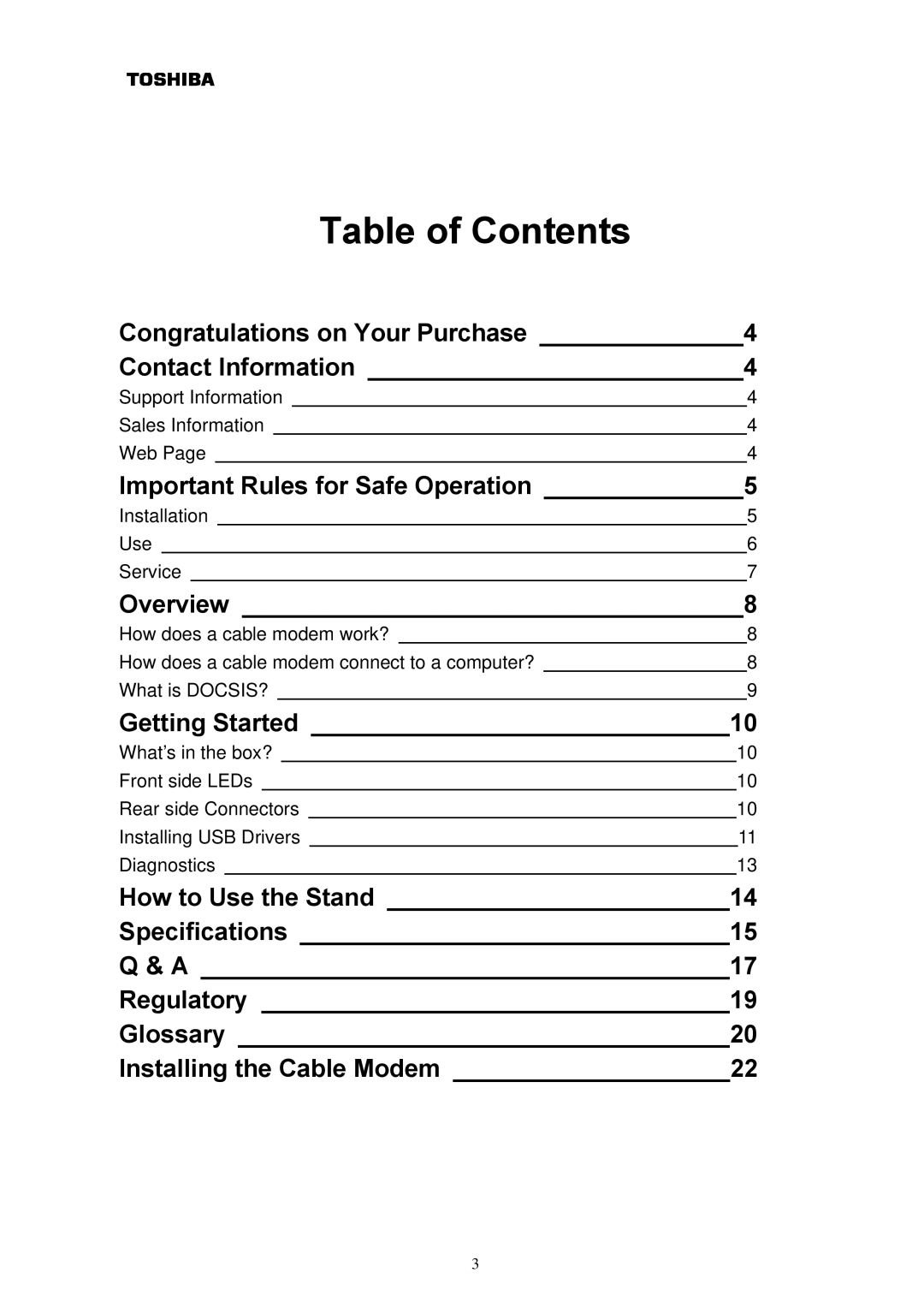 Toshiba DAZ8821F/S owner manual Table of Contents 