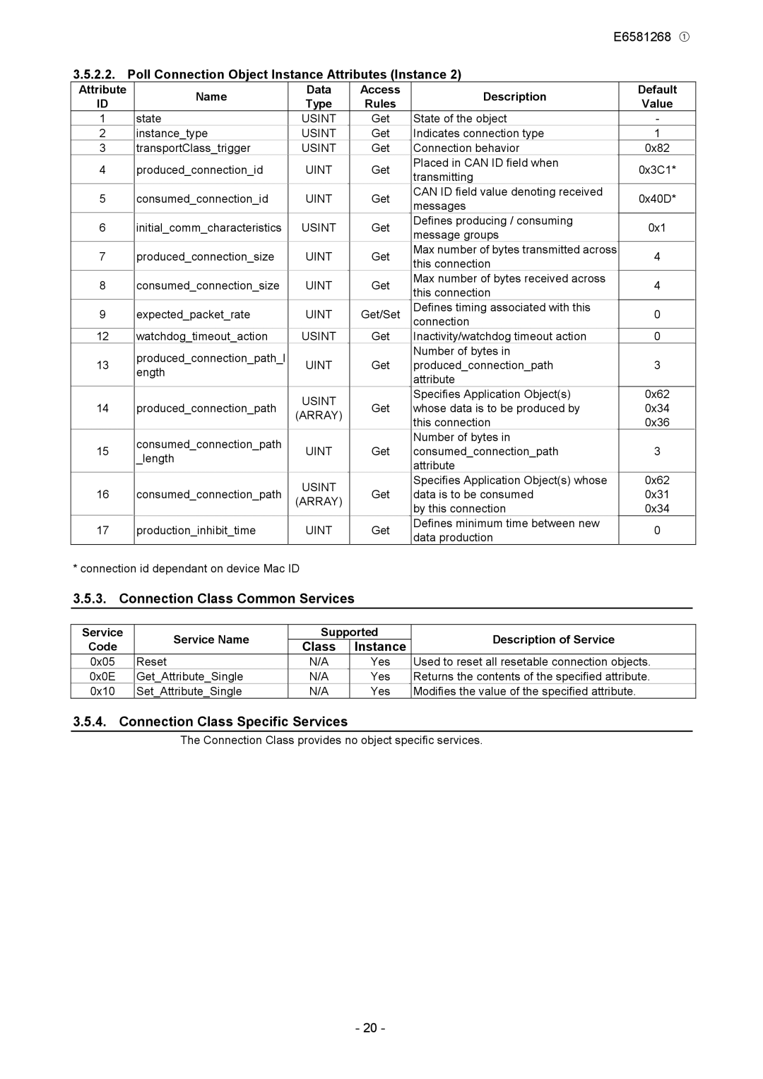 Toshiba DEV001Z manual Connection Class Common Services, Connection Class Specific Services, Class Instance 