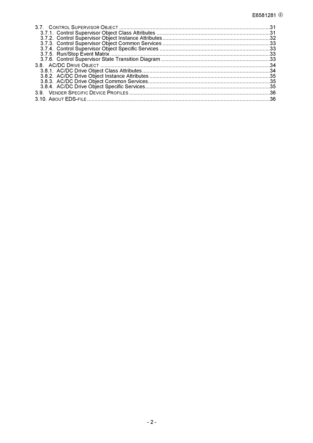 Toshiba DEV002Z-1 manual Control Supervisor Object, AC/DC Drive Object, Vender Specific Device Profiles About EDS-FILE 