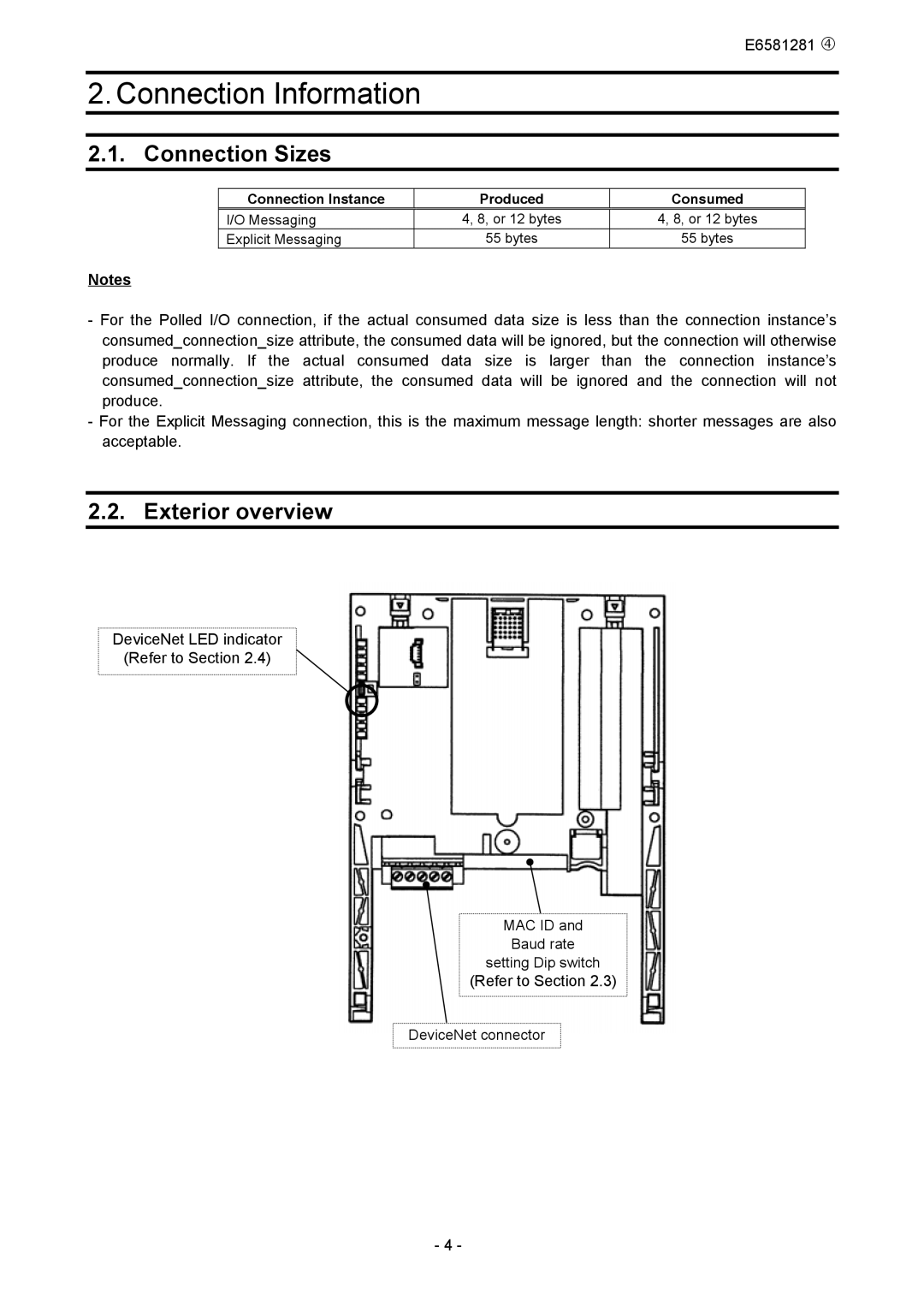 Toshiba DEV002Z-1 manual Connection Sizes, Exterior overview 