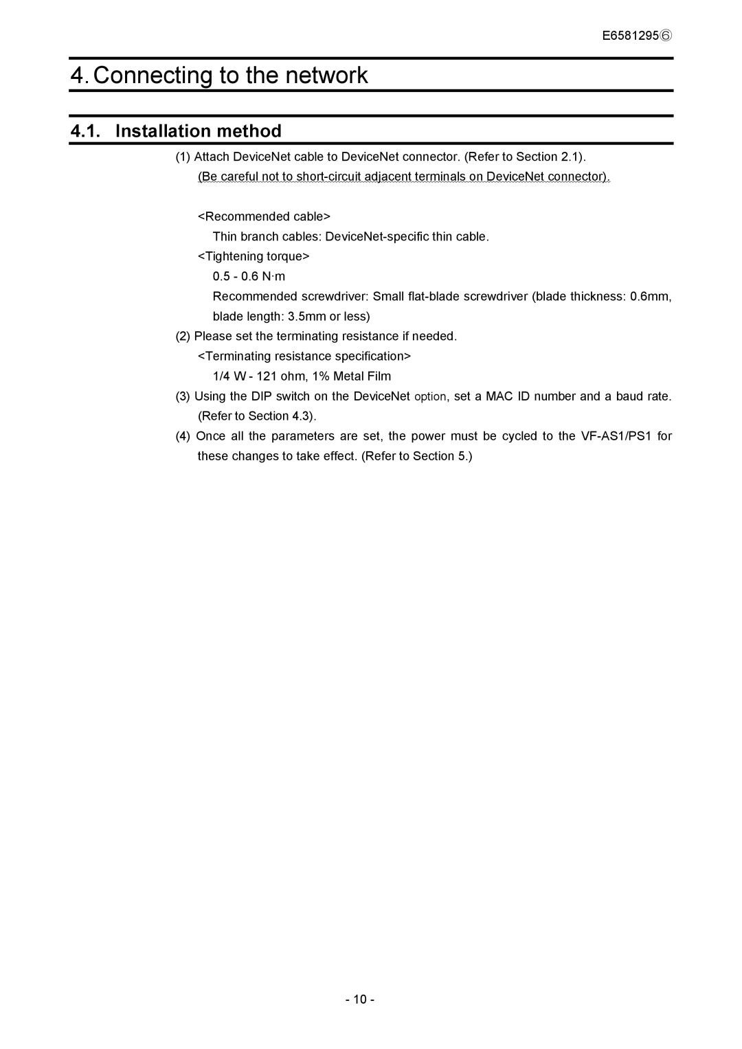 Toshiba DEV002Z instruction manual Connecting to the network, Installation method 