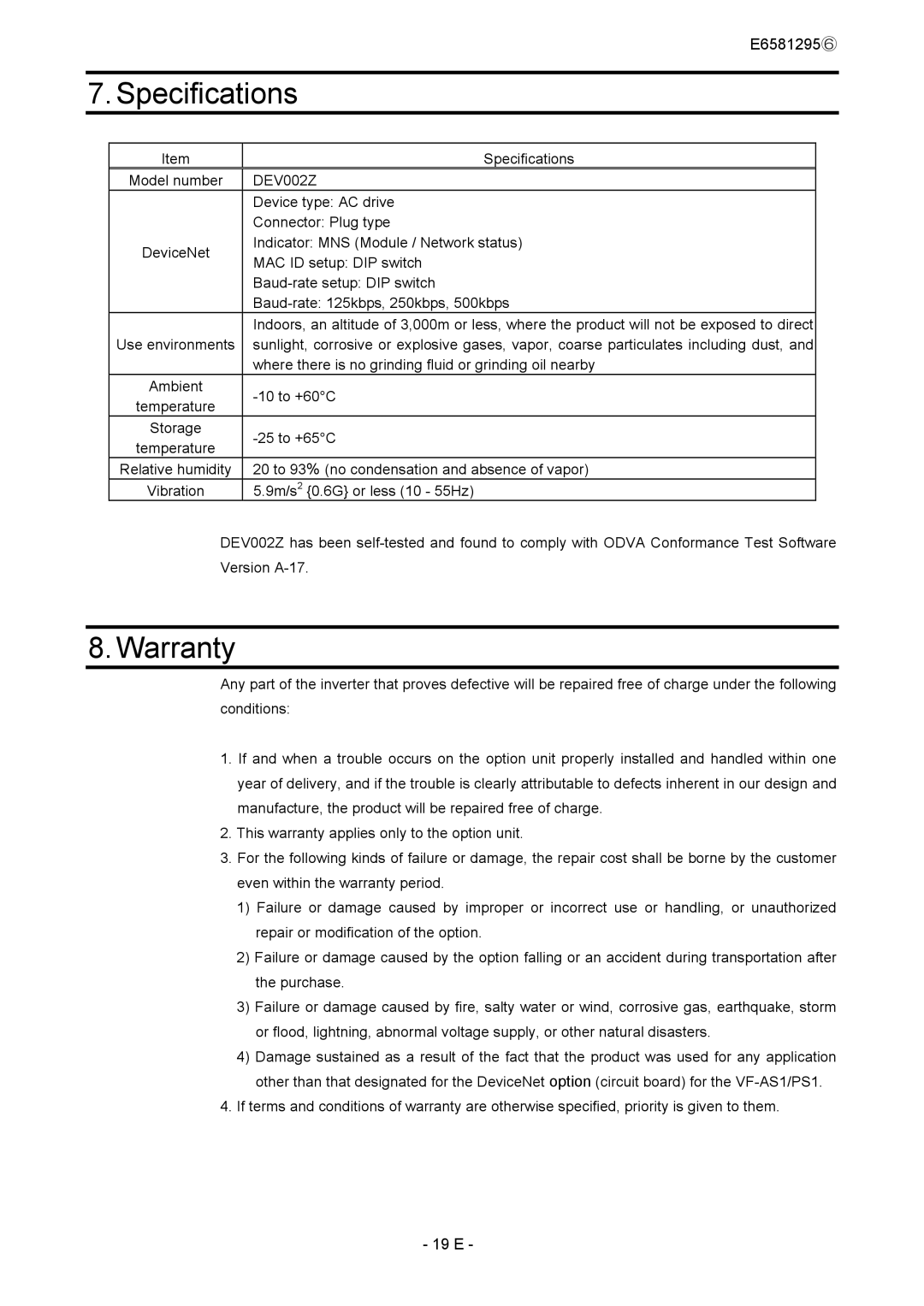 Toshiba DEV002Z instruction manual Specifications, Warranty 