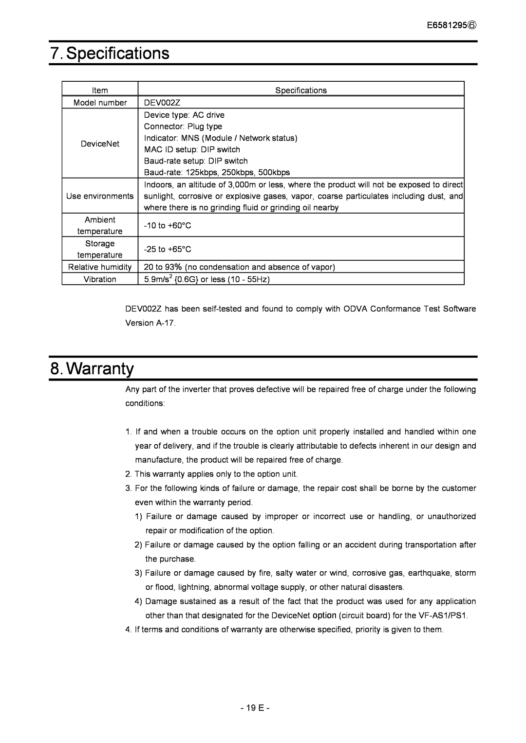 Toshiba DEV002Z instruction manual Specifications, Warranty 