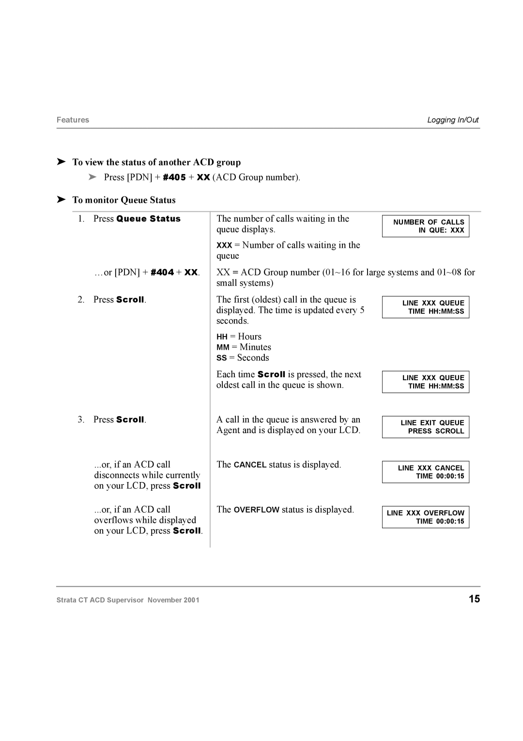 Toshiba Digital Business Telephone Solutions manual To view the status of another ACD group, To monitor Queue Status 