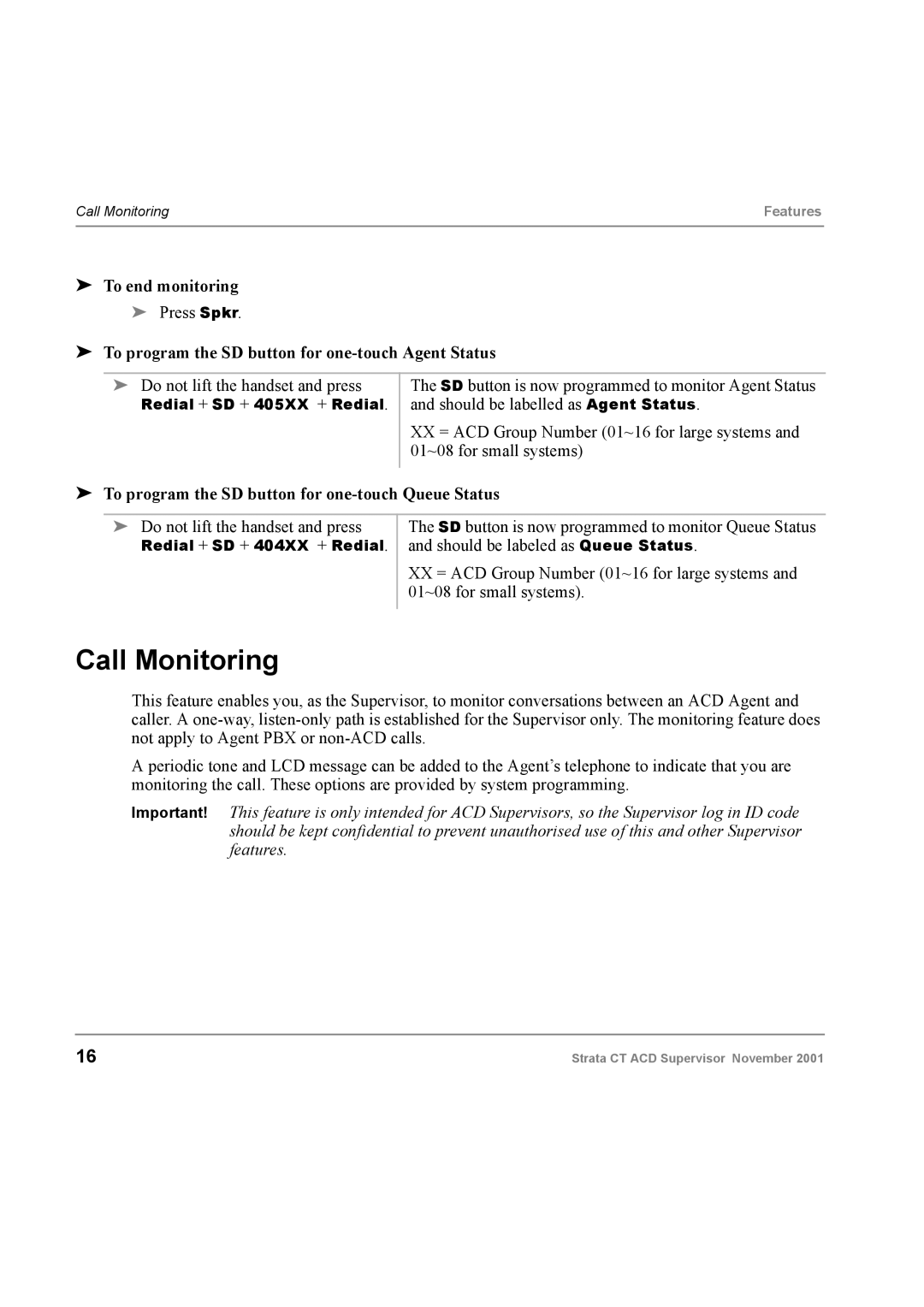 Toshiba Digital Business Telephone Solutions manual Call Monitoring, To end monitoring 