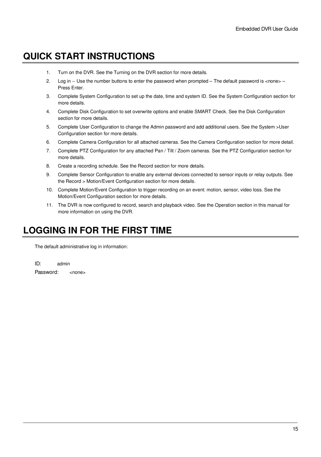 Toshiba Digital Recording and Transmission System Quick Start Instructions, Logging in for the First Time, Password none 