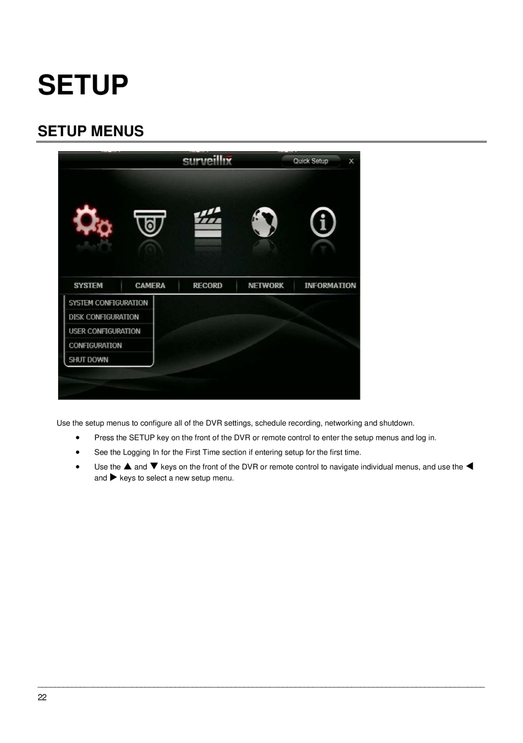 Toshiba EHV Hybrid H.264 DVR, Digital Recording and Transmission System manual Setup Menus 