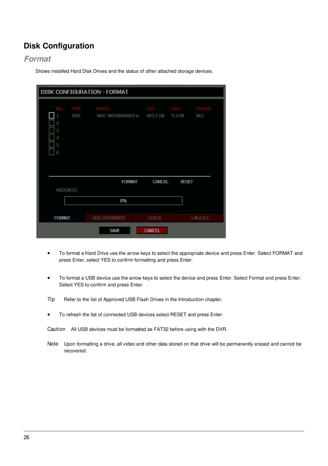 Toshiba EHV Hybrid H.264 DVR, Digital Recording and Transmission System manual Disk Configuration, Format 