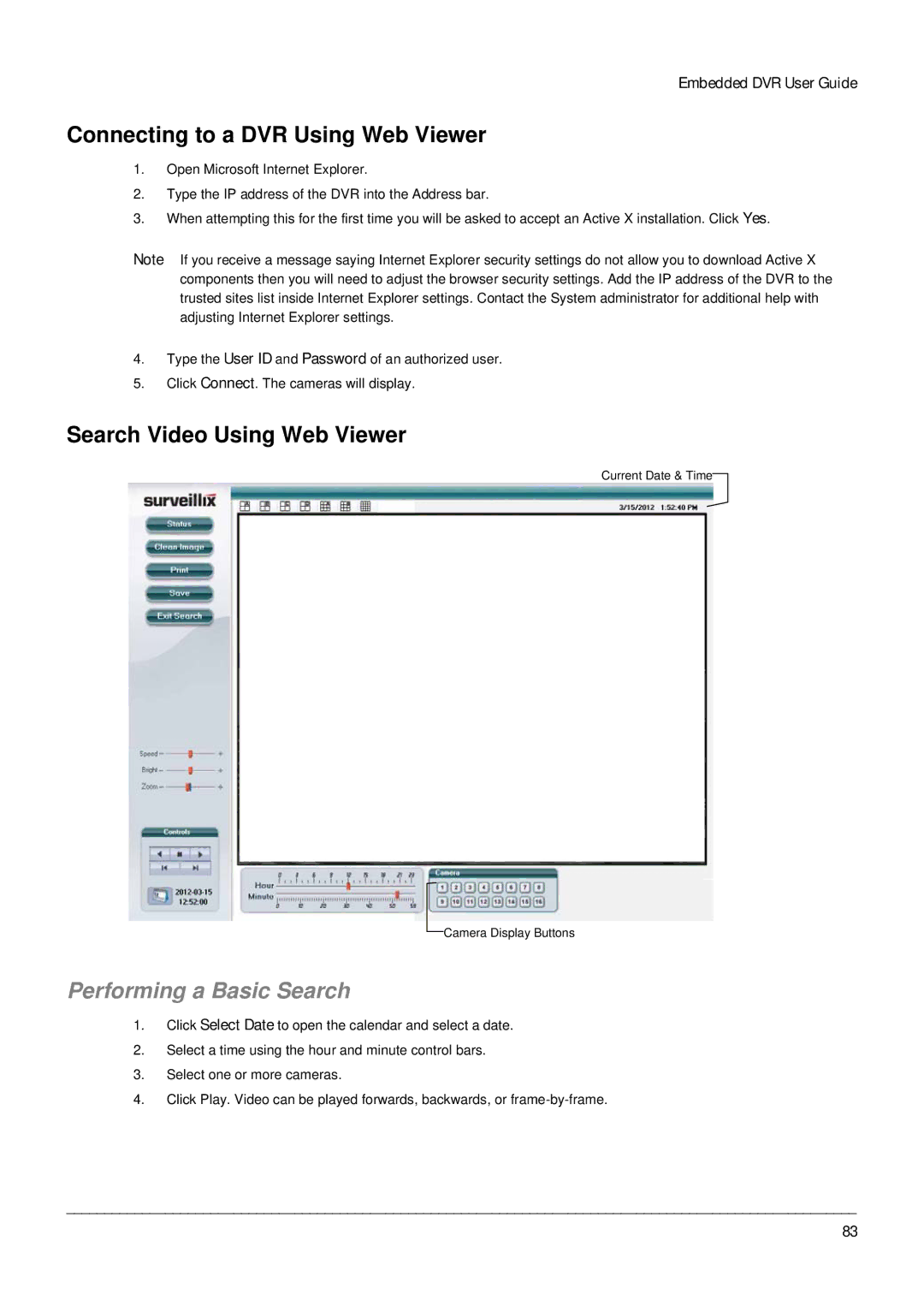 Toshiba Digital Recording and Transmission System Connecting to a DVR Using Web Viewer, Search Video Using Web Viewer 
